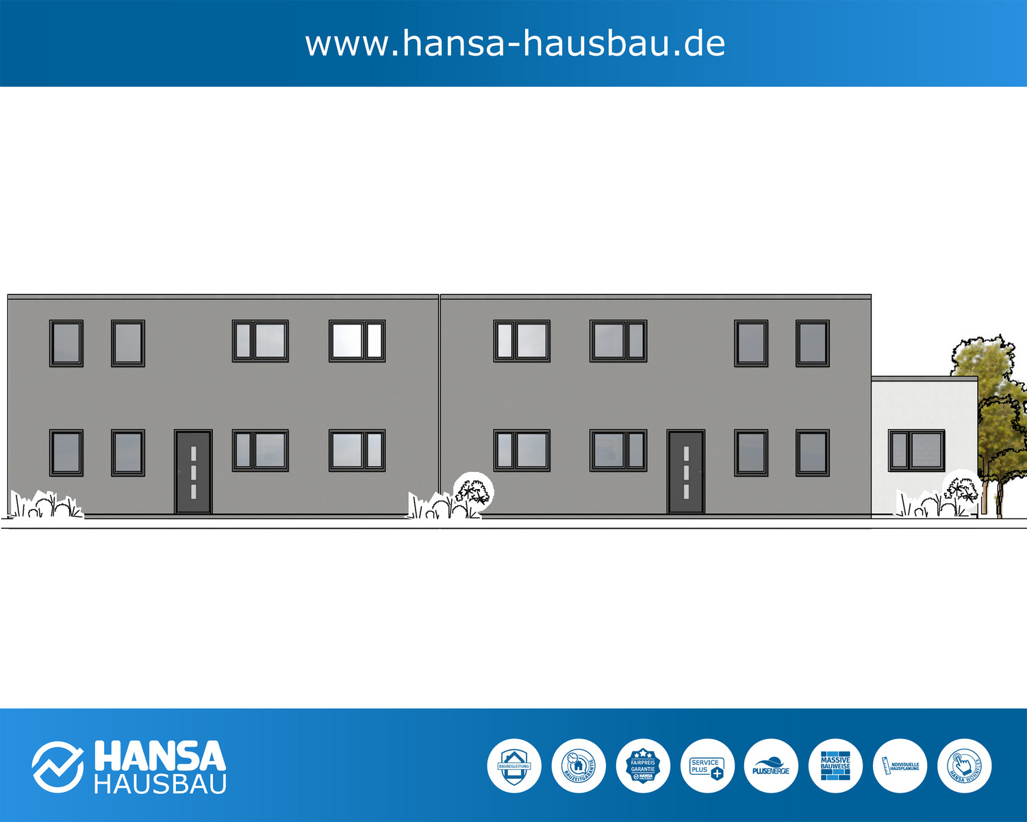 Hansa Hausbau Doppelhaus Kubushaus Bauhaus 02