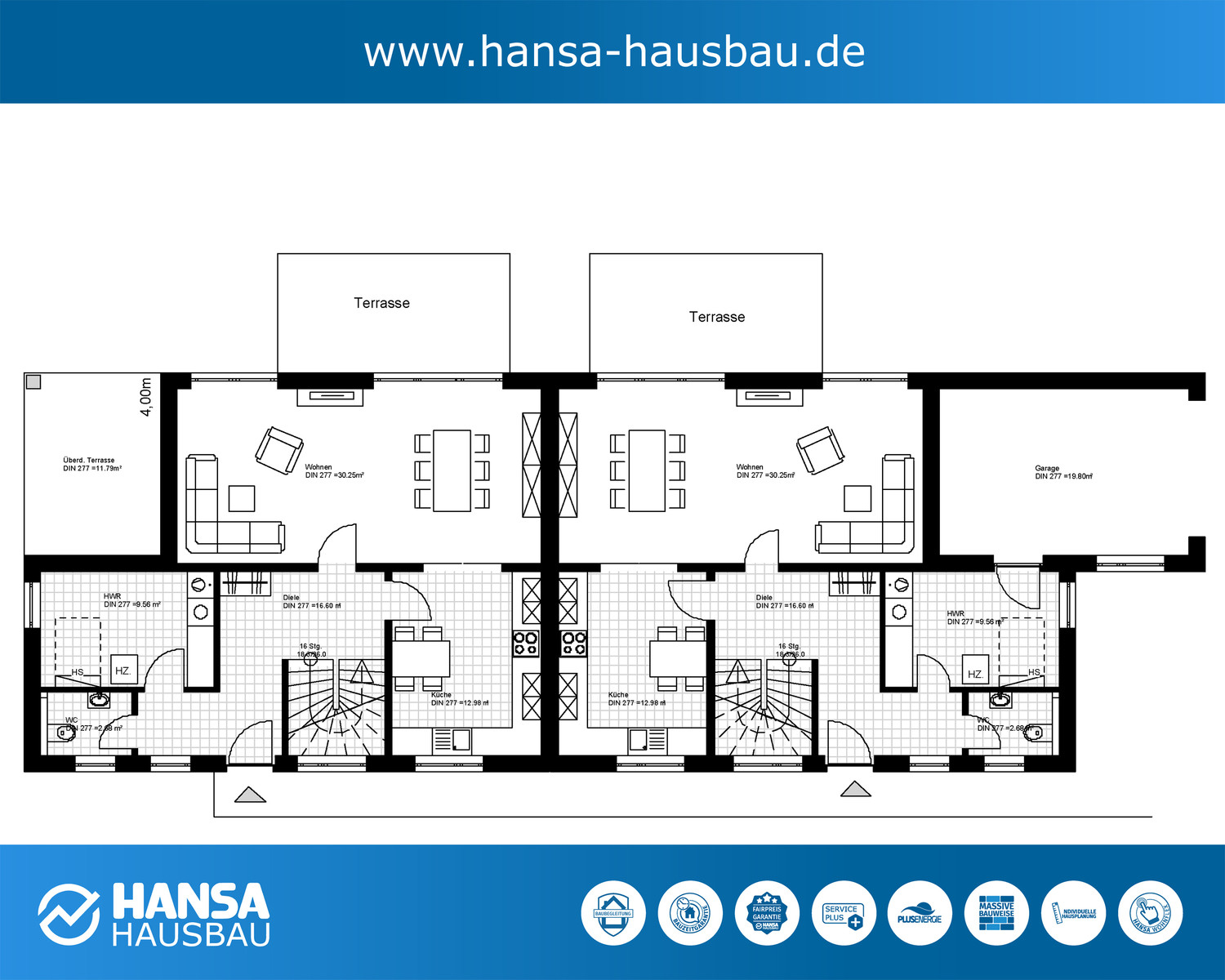 Hansa Hausbau Doppelhaus Kubushaus Bauhaus 05