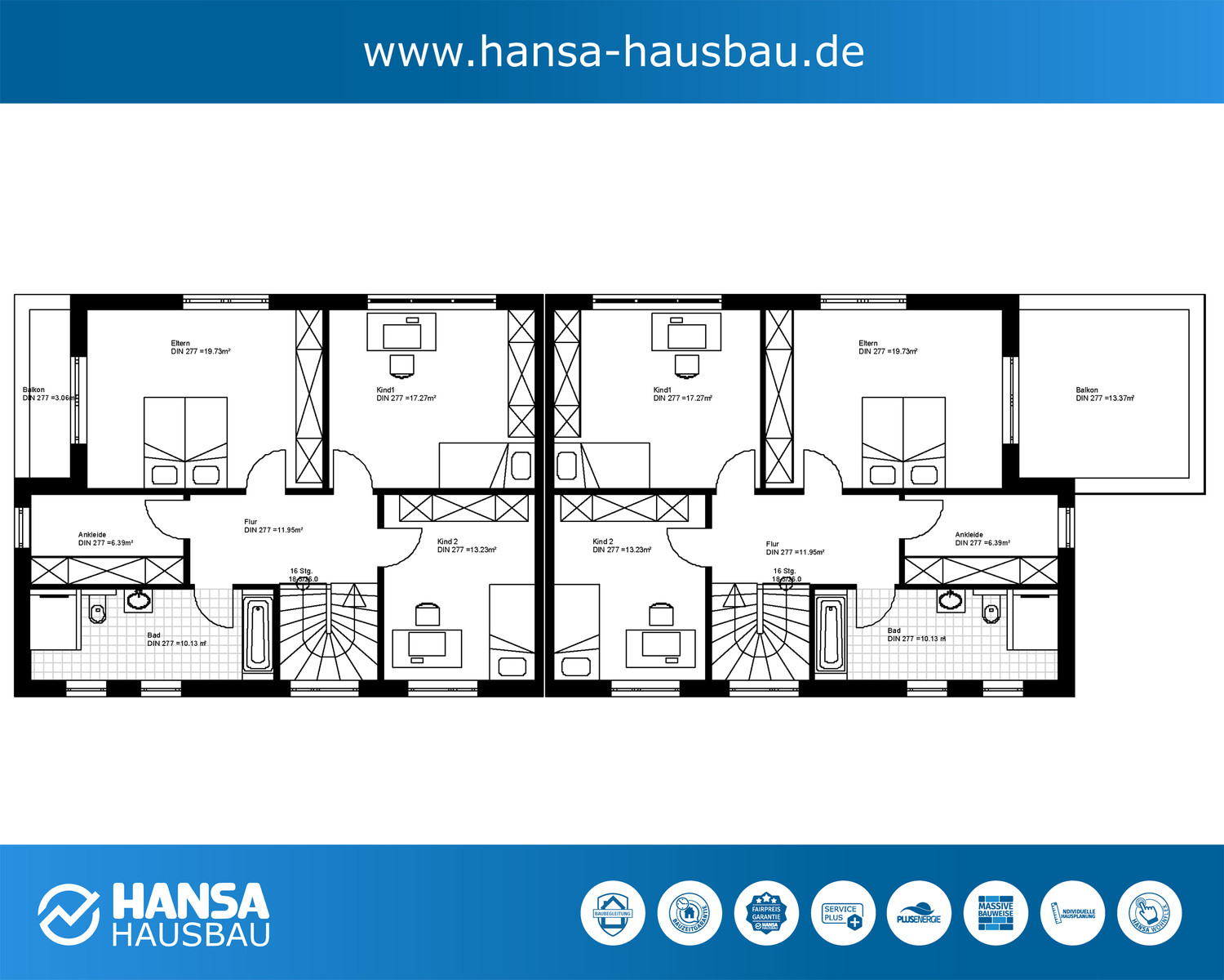 Hansa Hausbau Doppelhaus Kubushaus Bauhaus 06
