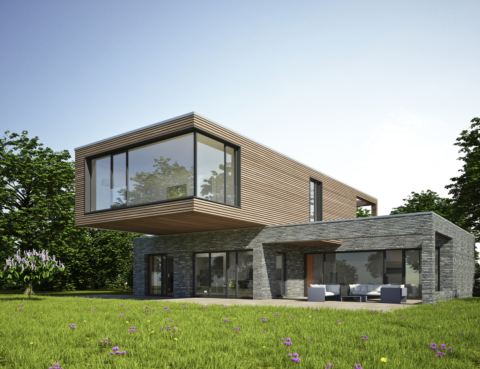 Klinker Mit Glasfront