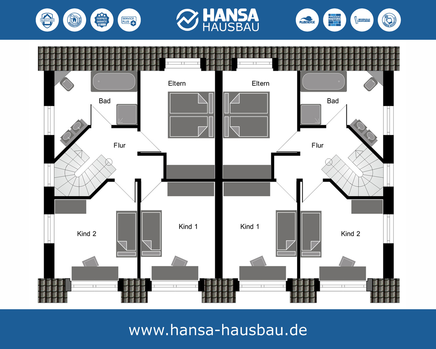 Hansa Hausbau Doppelhaus Satteldach 119 DG