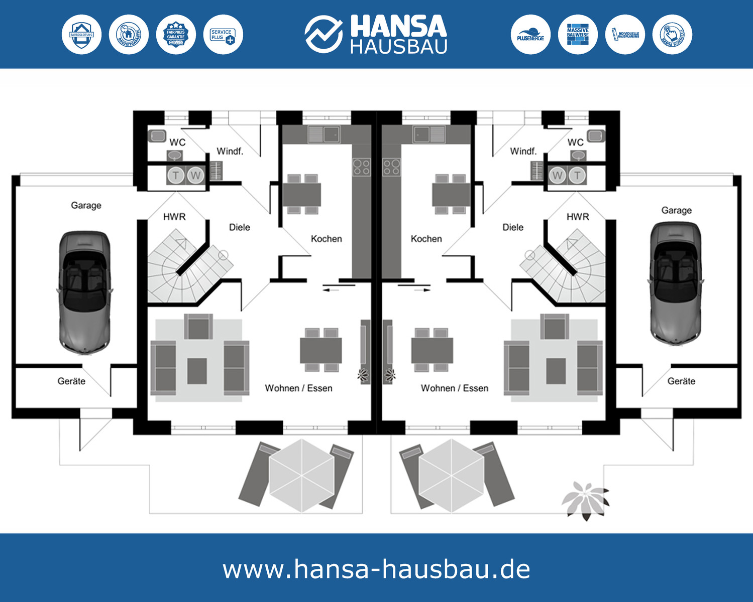 Hansa Hausbau Doppelhaus Satteldach 119 EG
