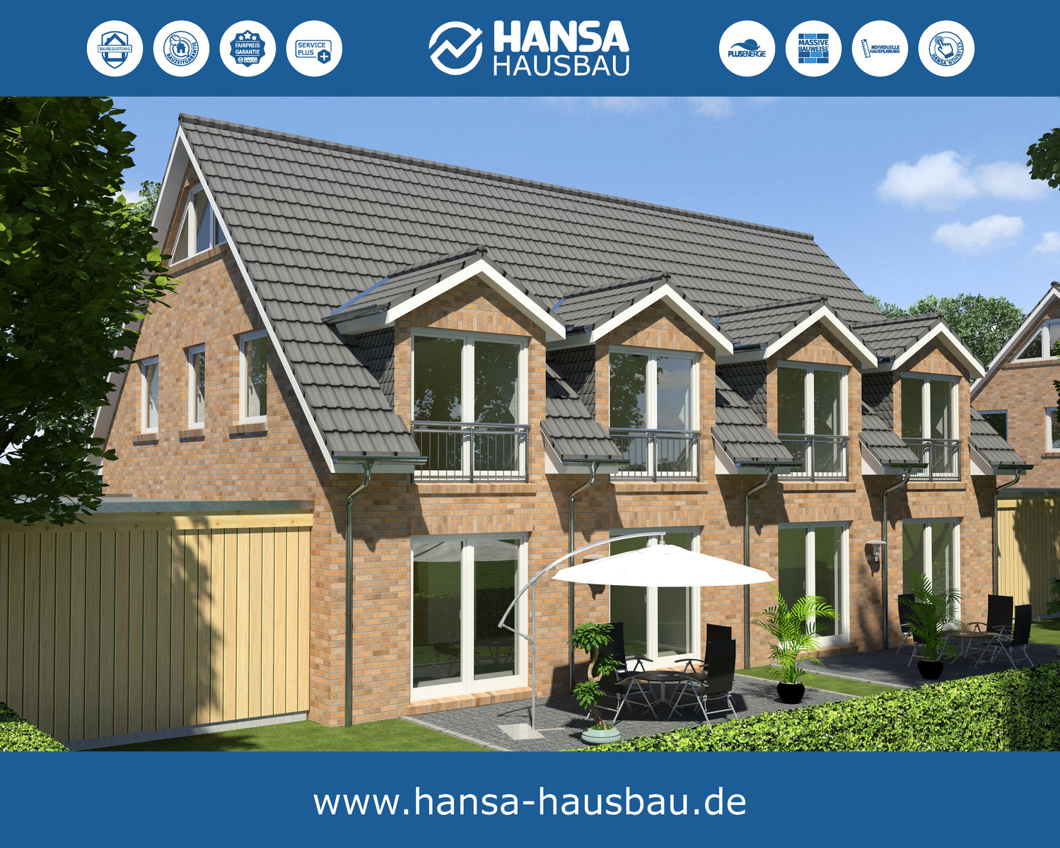 Hansa Hausbau Doppelhaus Satteldach 119 Garten