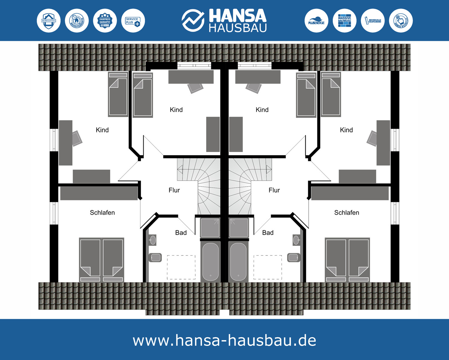 Hansa Hausbau Doppelhaus Satteldach 126 DG