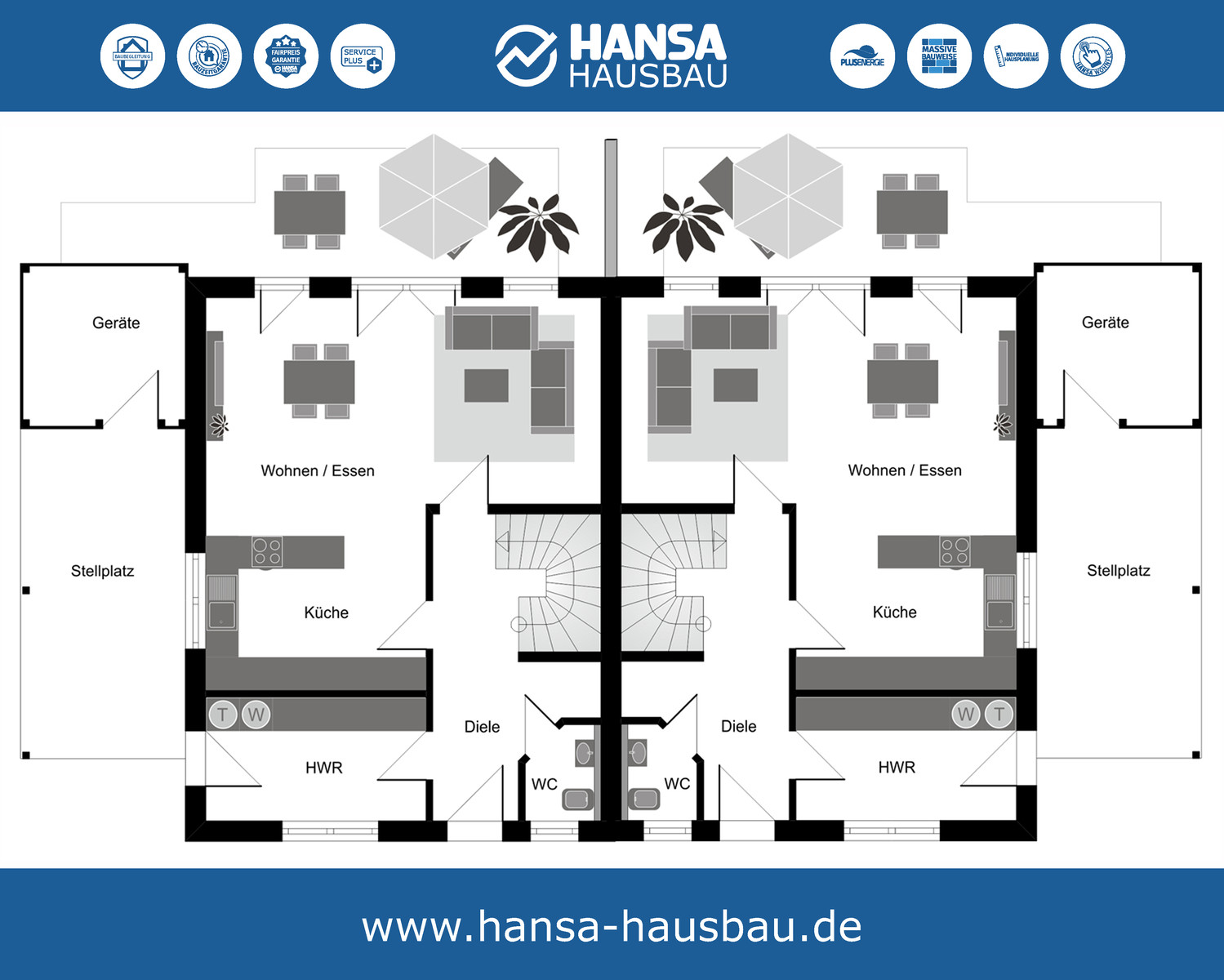 Hansa Hausbau Doppelhaus Satteldach 126 EG