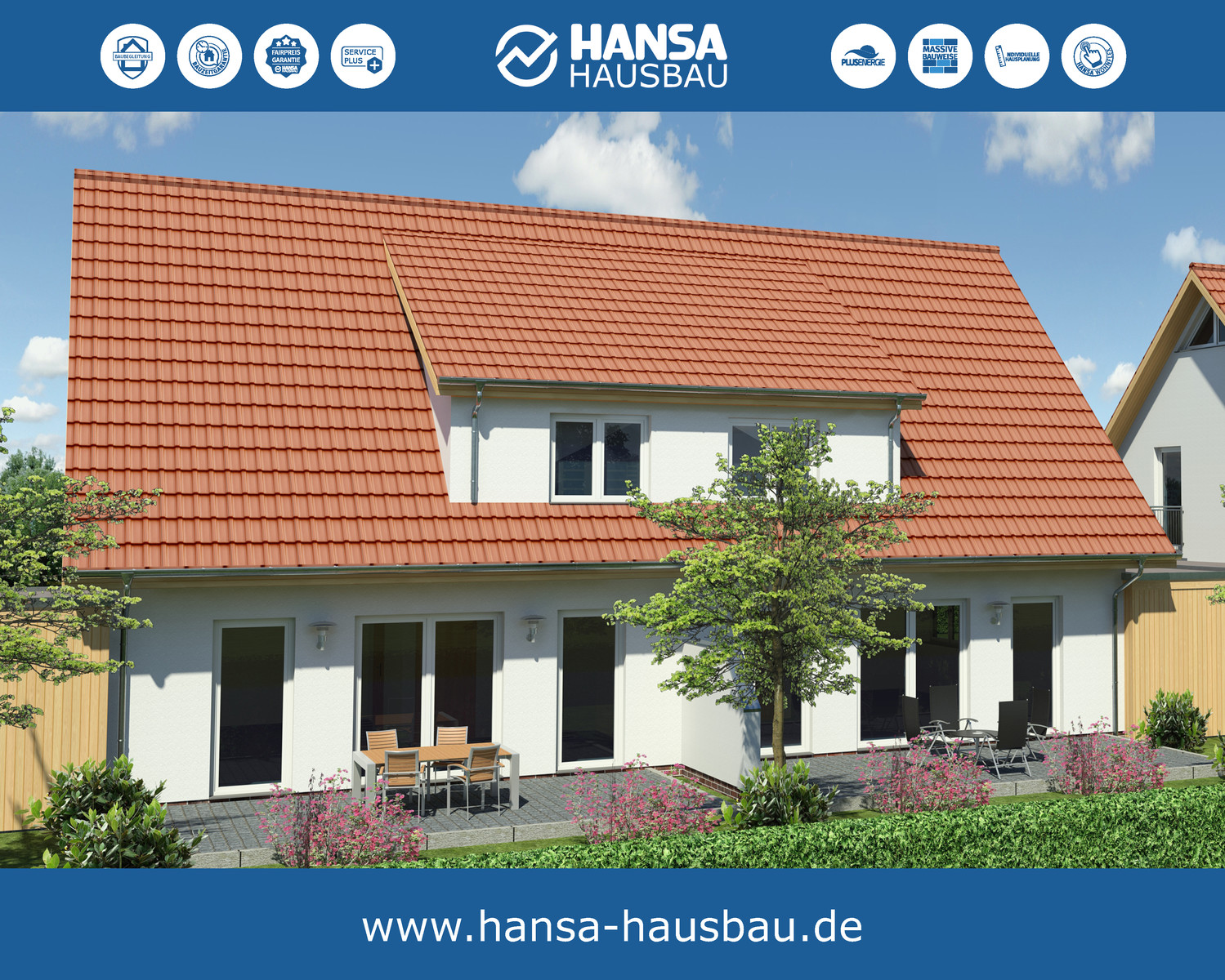 Hansa Hausbau Doppelhaus Satteldach 126 Garten