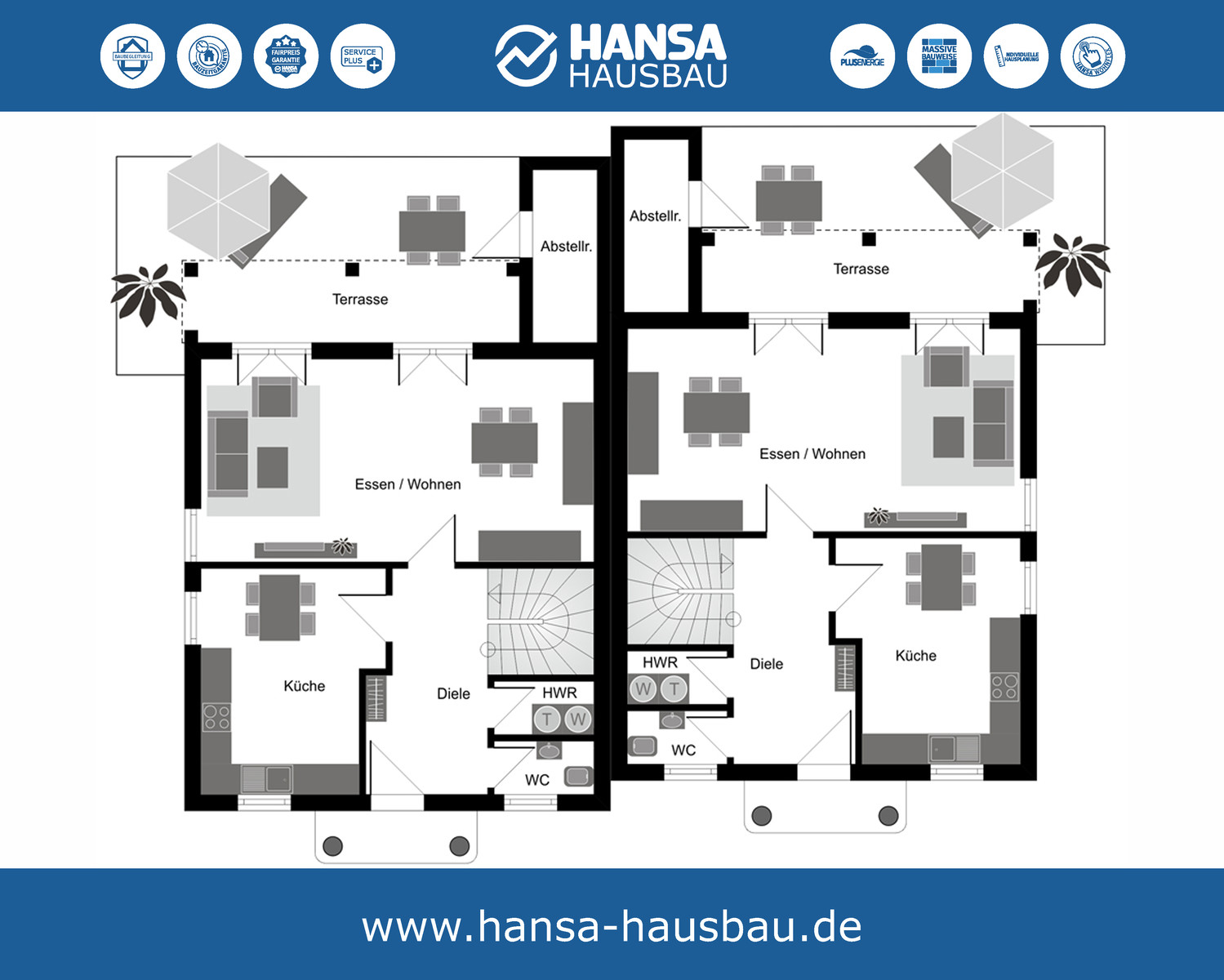 Hansa Hausbau Doppelhaus Stadtvilla 125 EG