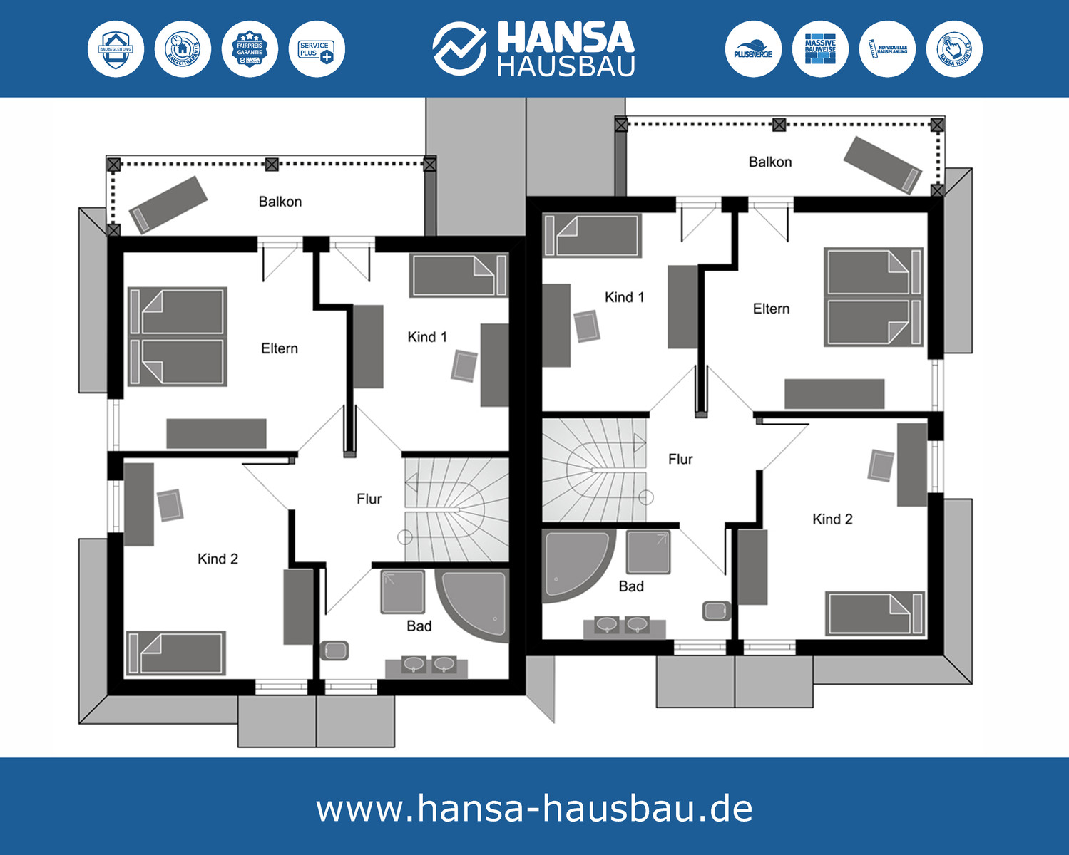 Hansa Hausbau Doppelhaus Stadtvilla 125 OG