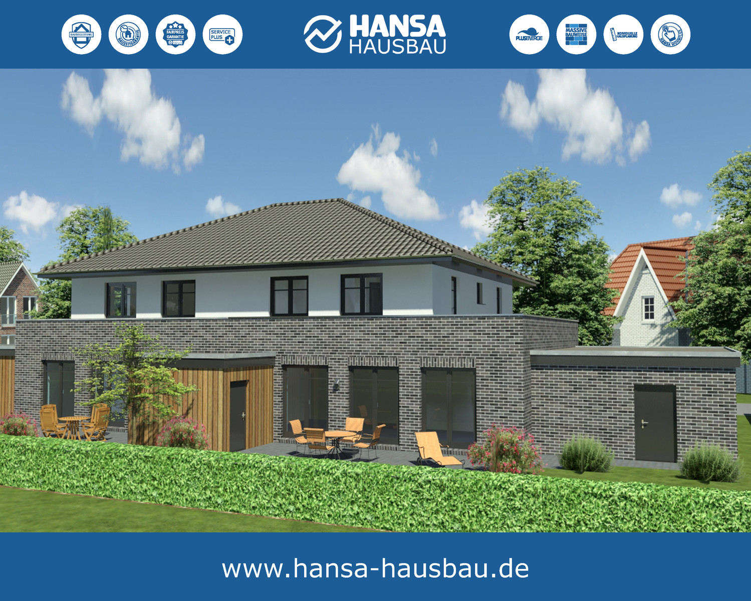 Hansa Hausbau Doppelhaus Staffelgeschoss 159 Garten