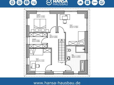 Hansa Hausbau Stadtvilla Toskanahaus Staffelhaus Eingeschossig 06 Grundriss Obergeschoss